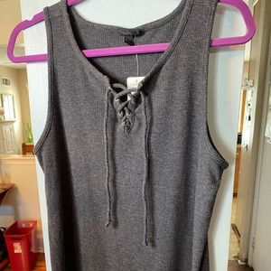 NWT Gray Lace Up Rib Tank